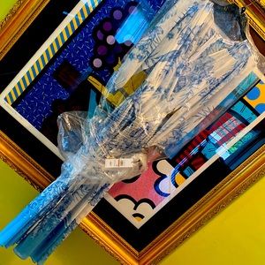 Calvin Klein Maxi Lined Long sleeve sheer white and blue!Beautiful!Never worn!